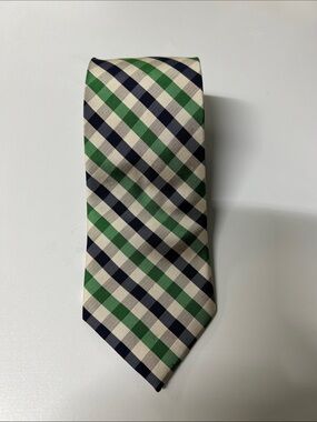 Jos. A. Bank Green Navy Cream Plaid silk Men's Tie